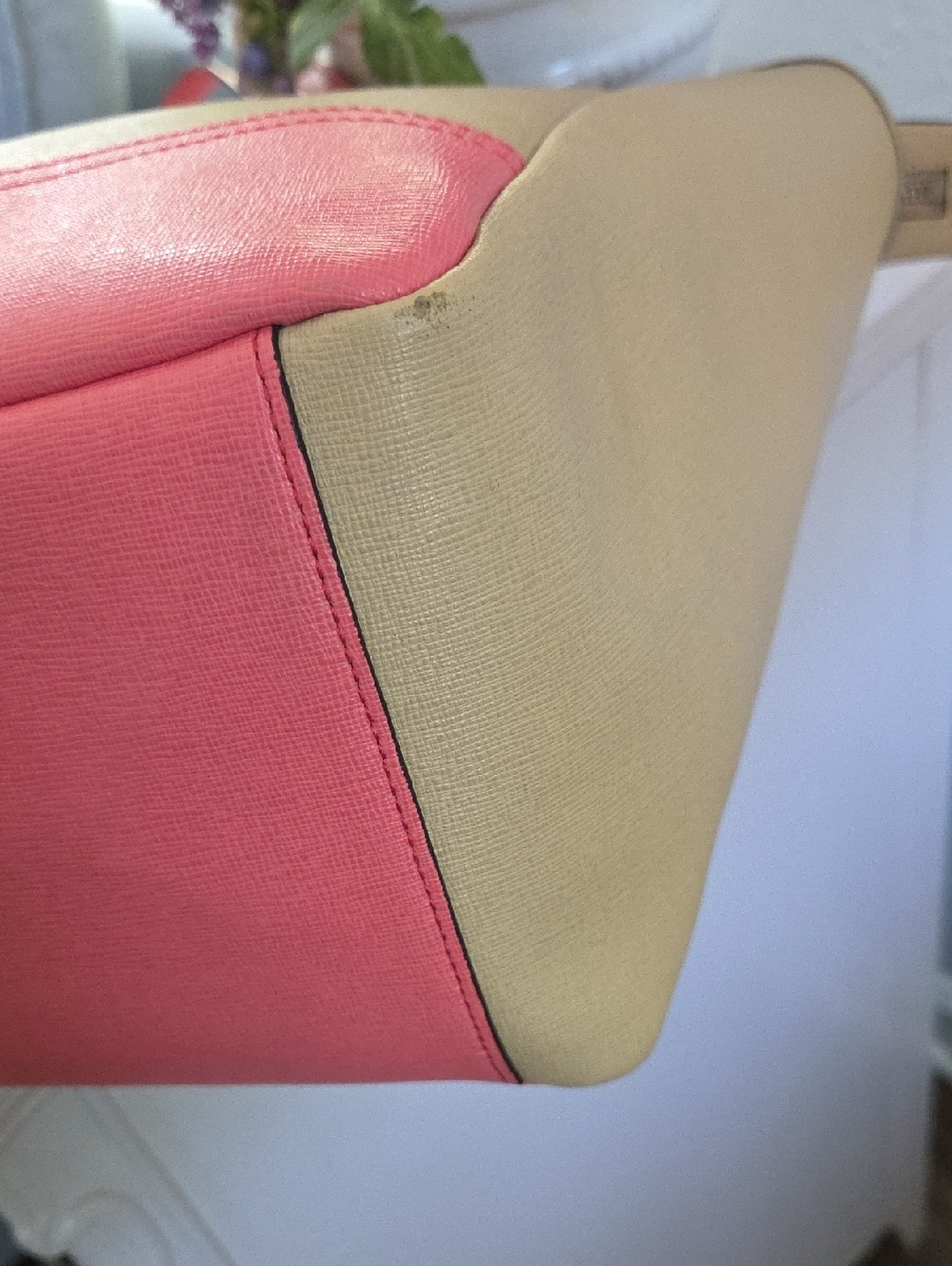 COACH Tan & Coral Pink Saffiano Leather Tote - Picture 12 of 16